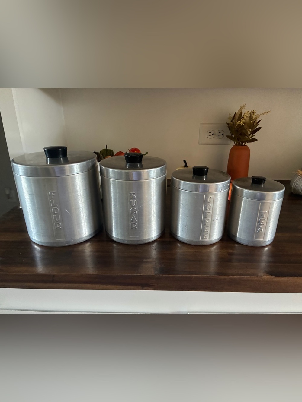 Vintage Aluminum MCM Spun Canister Set with Lids - Silver